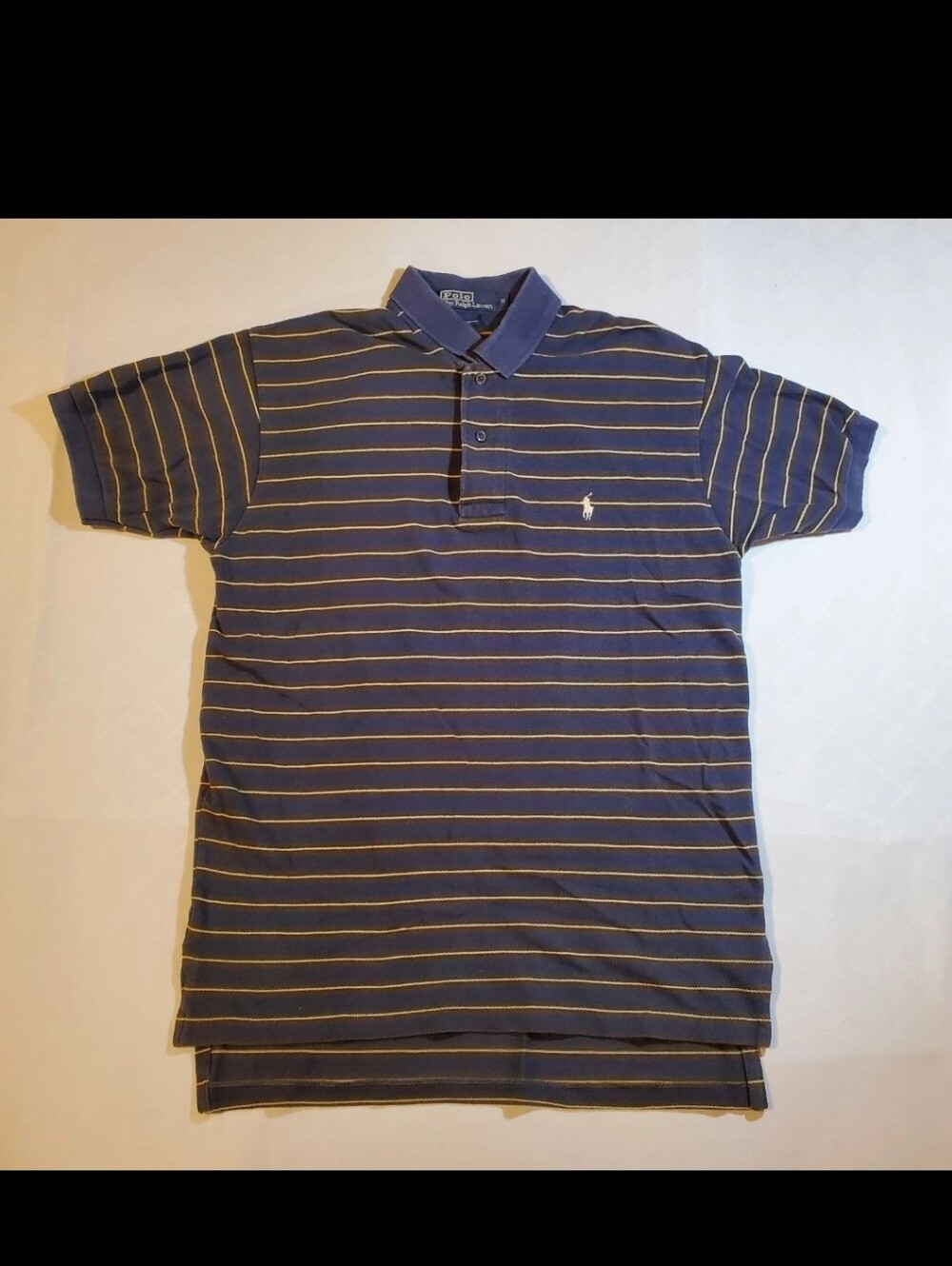 Ralph Lauren Men's  Navy Polo with Yellow Stripes Sz Medium